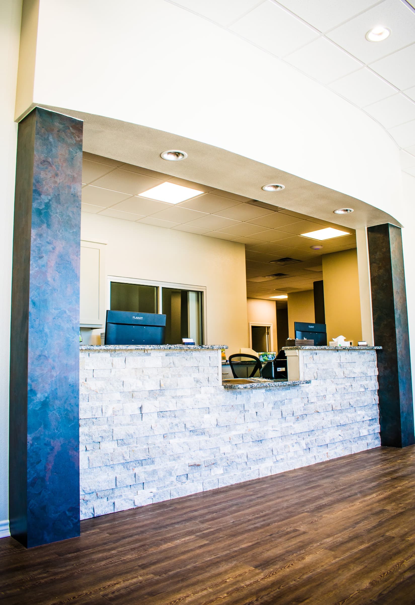 A waiting area at the Temple office